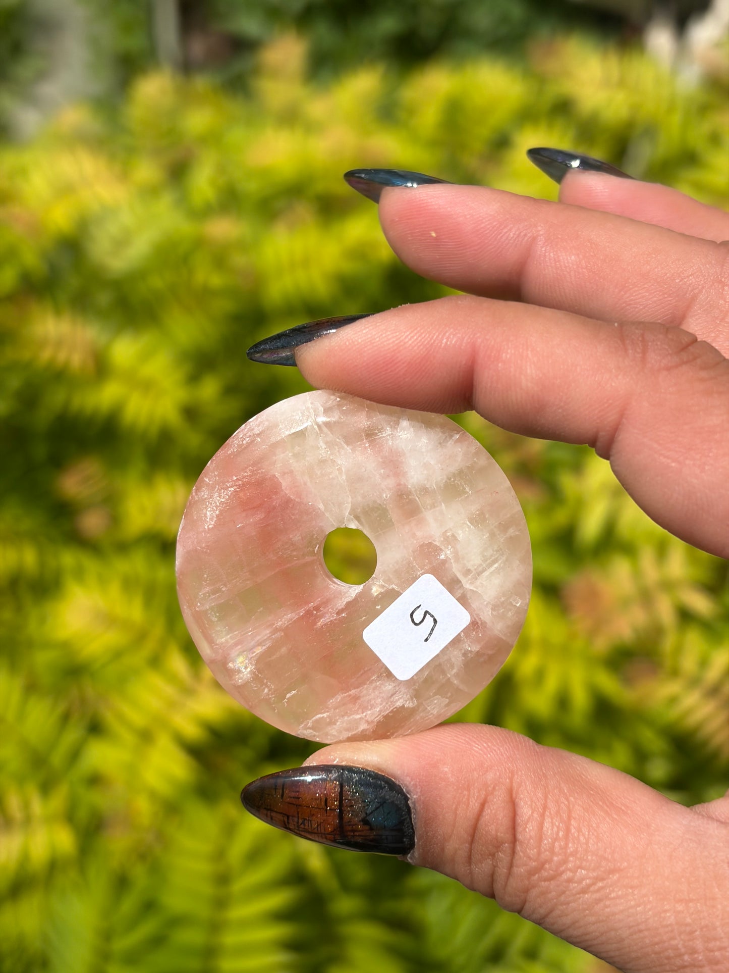 Rose Calcite Donut Carving (Sphere Stand-like)