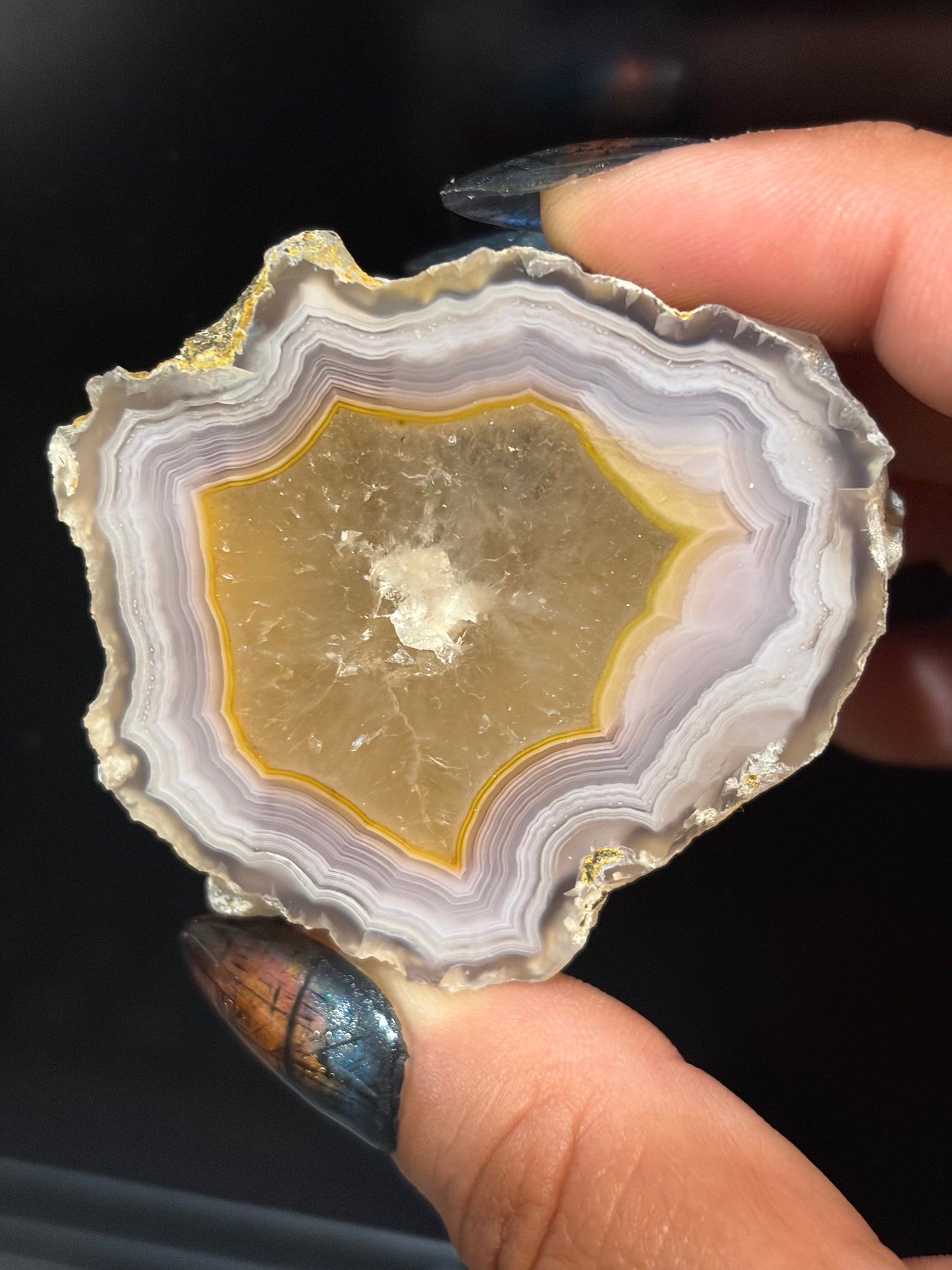 Purple and Yellow Laguna Agate w/ Quartz Middle