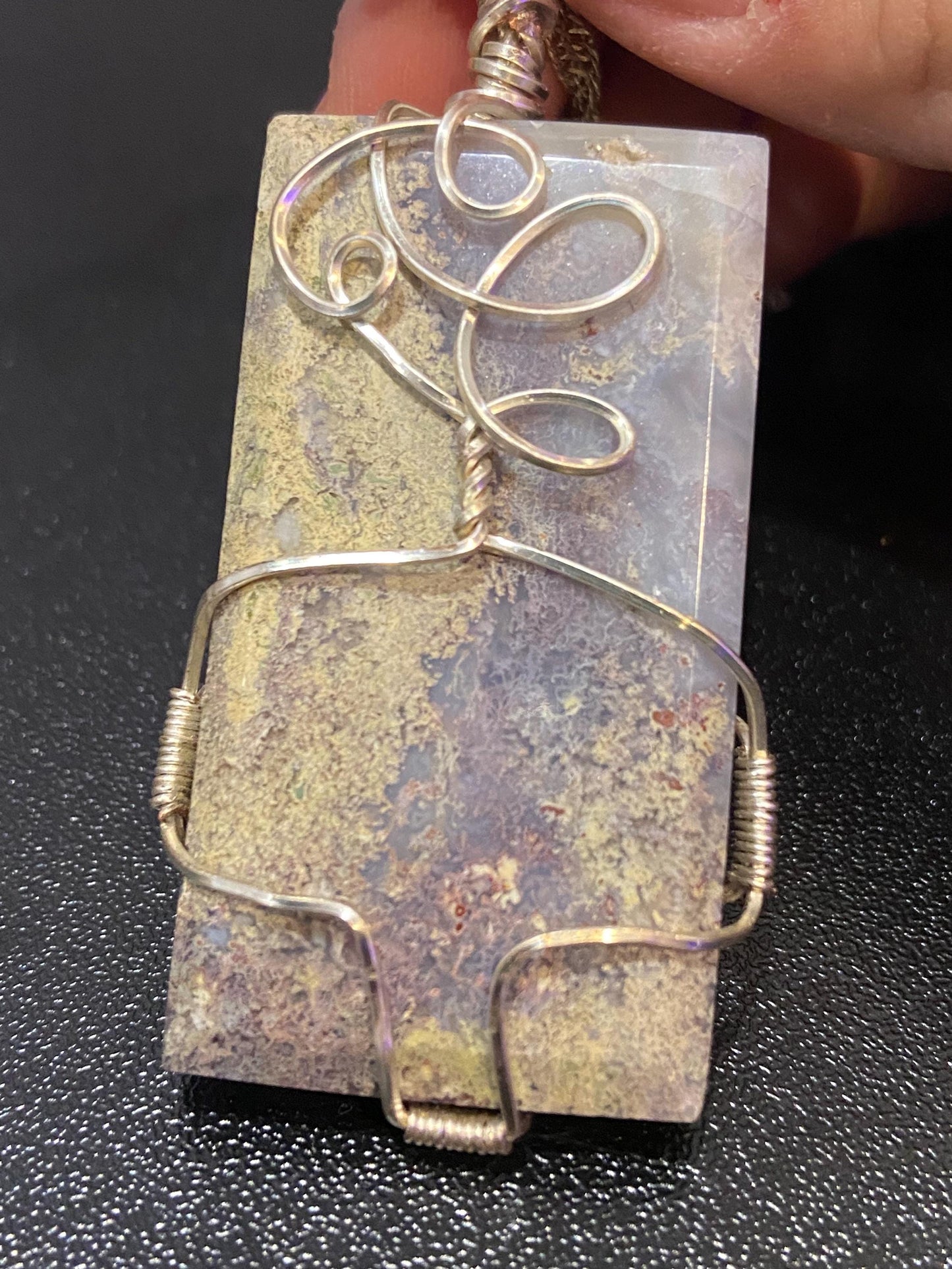 Hand-wrapped Moss Agate Necklace (Silver)