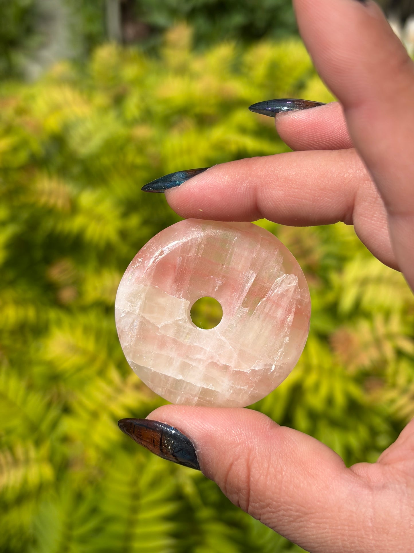 Rose Calcite Donut Carving (Sphere Stand-like)