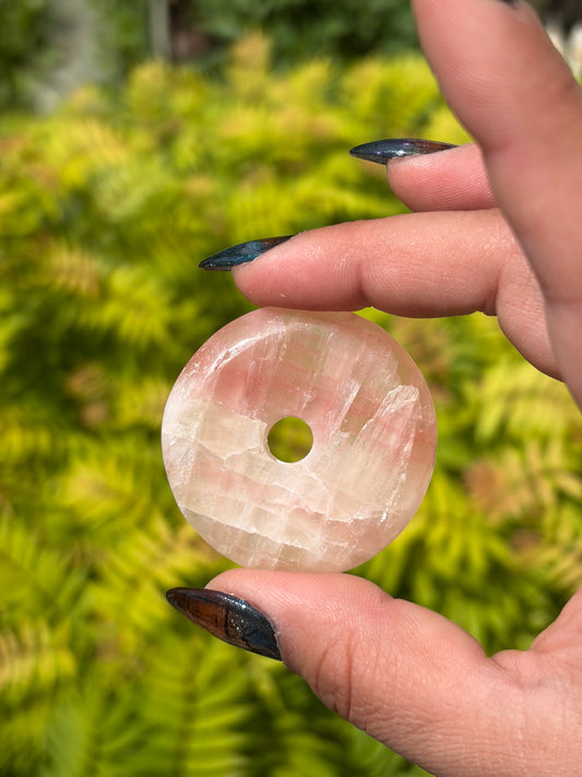 Rose Calcite Donut Carving (Sphere Stand-like)