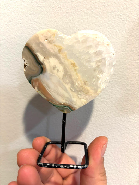 Agate and Quartz Heart on Stand