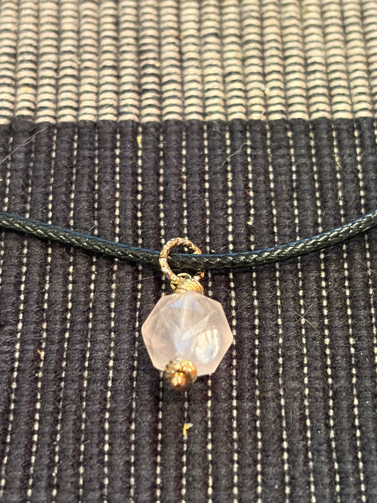 Faceted Rose Quartz Necklace with Black Cord Chain