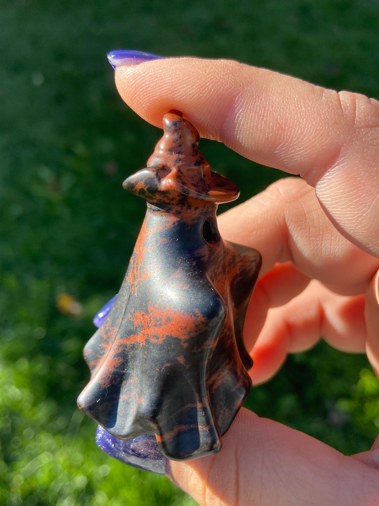 Mahogany Obsidian Ghost Carving w/ Witch’s Hat, Hand-carved
