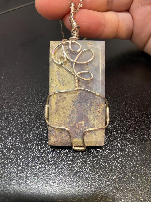 Hand-wrapped Moss Agate Necklace (Silver)