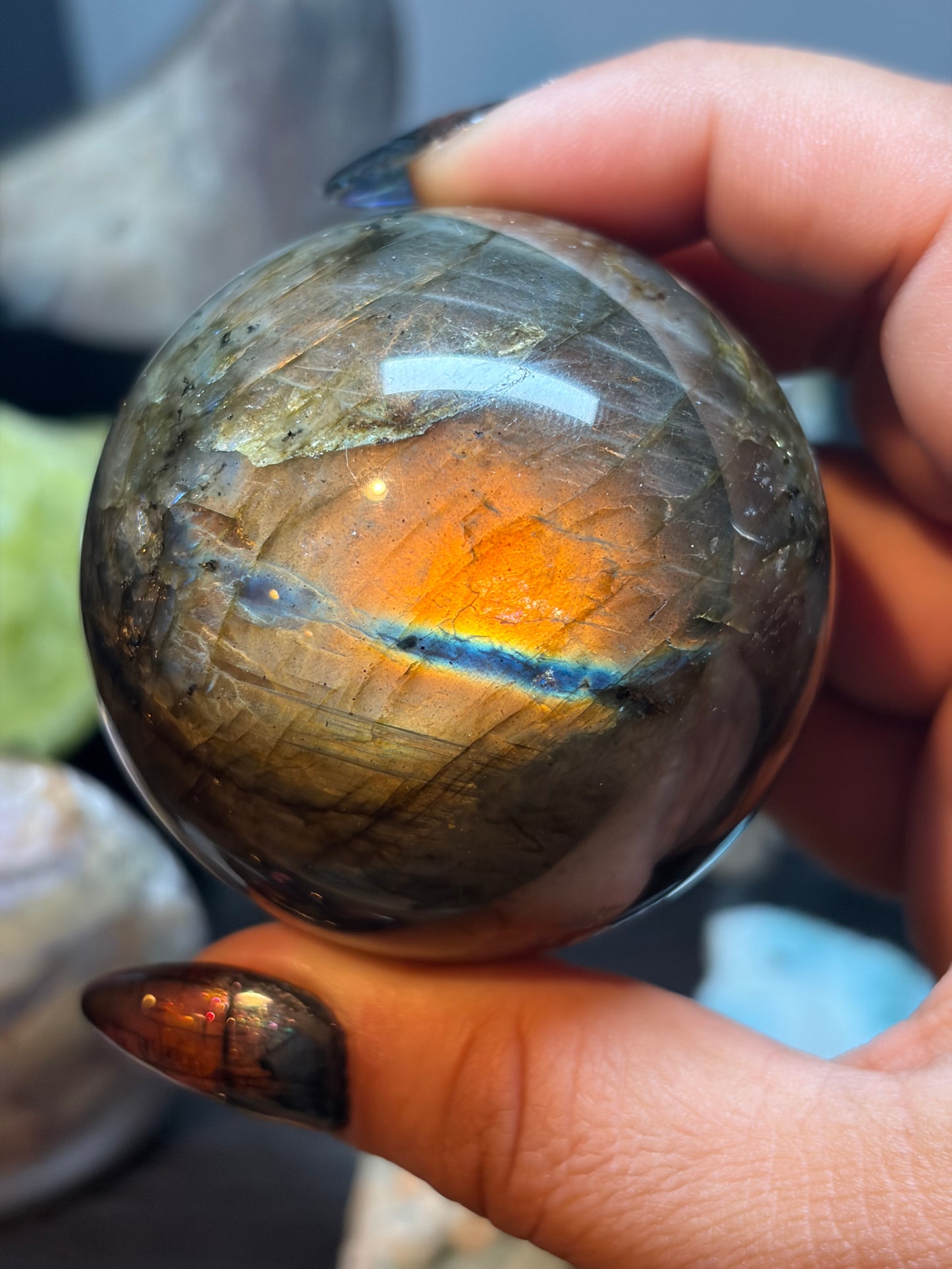 Orange and Yellow Labradorite Sphere
