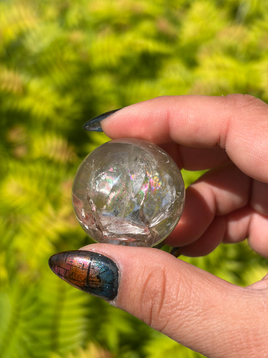 Rainbow-filled Smokey Quartz Sphere from Brazil