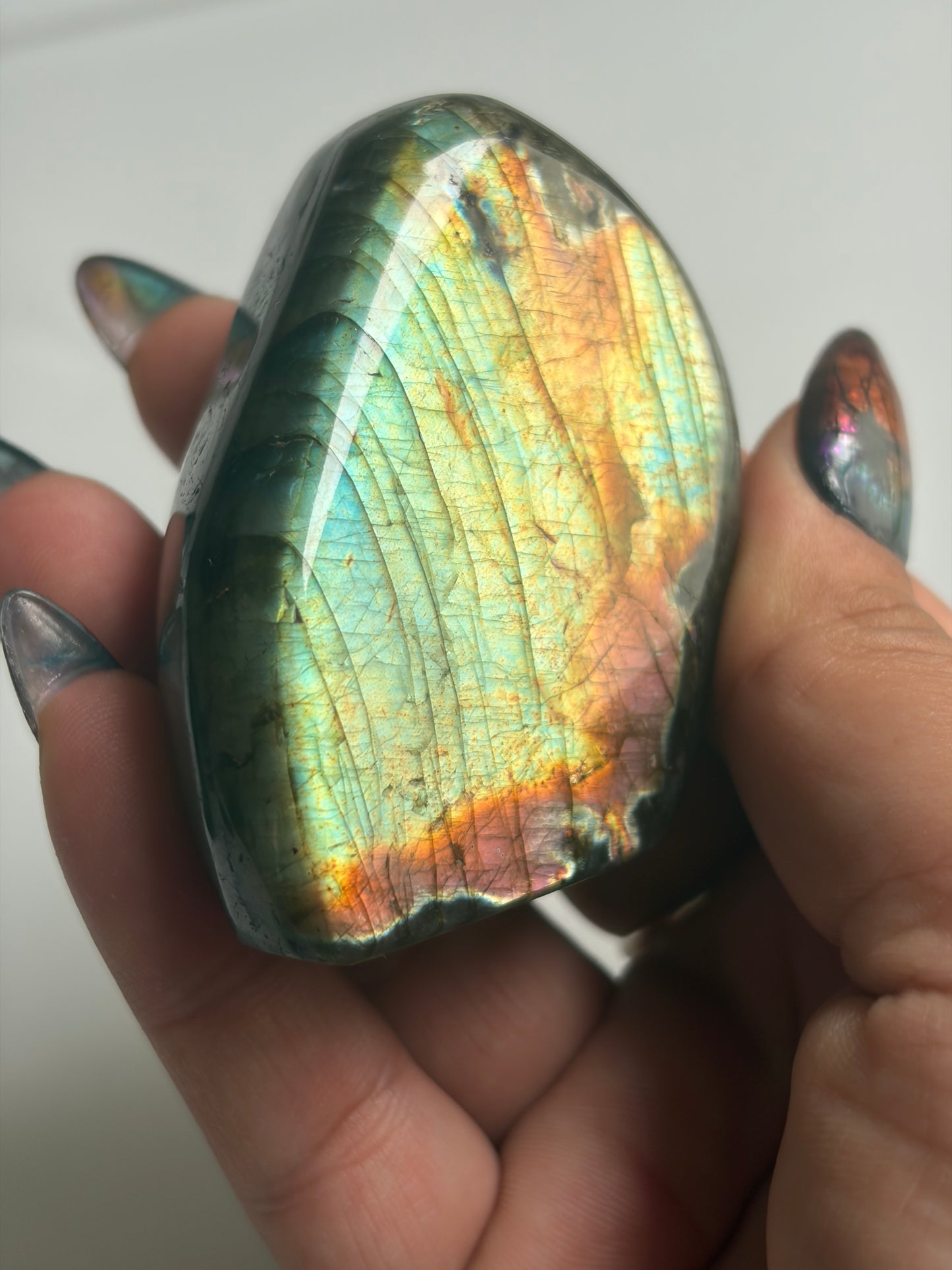 Labradorite Freeform w/ Green and Rainbow Flash from Madagascar