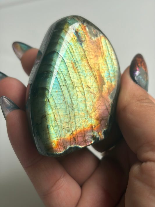 Labradorite Freeform w/ Green and Rainbow Flash from Madagascar