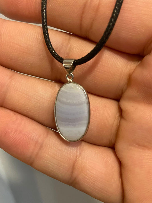 Blue Lace Agate Necklace (s925) with string chain