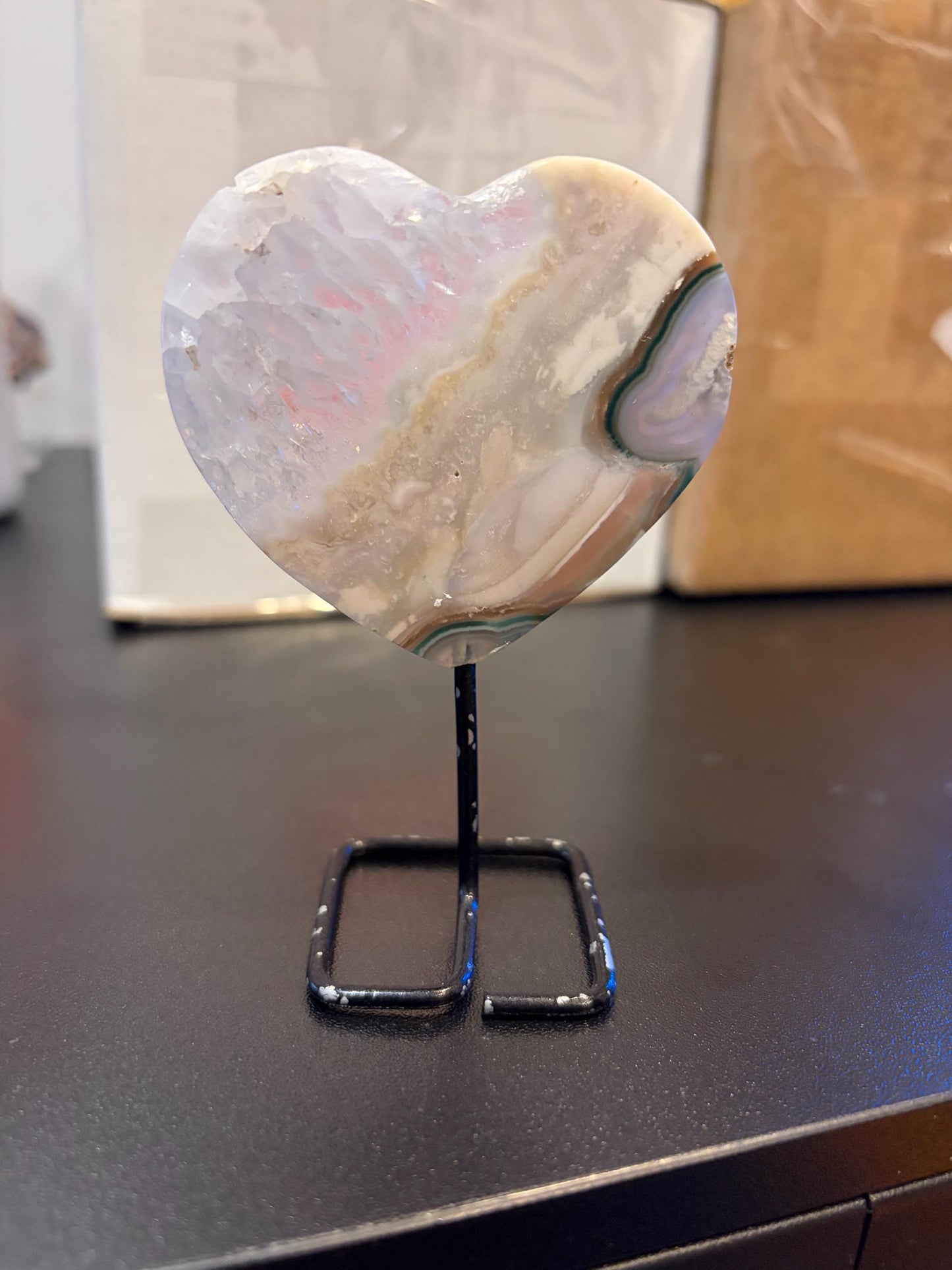 Agate and Quartz Heart on Stand