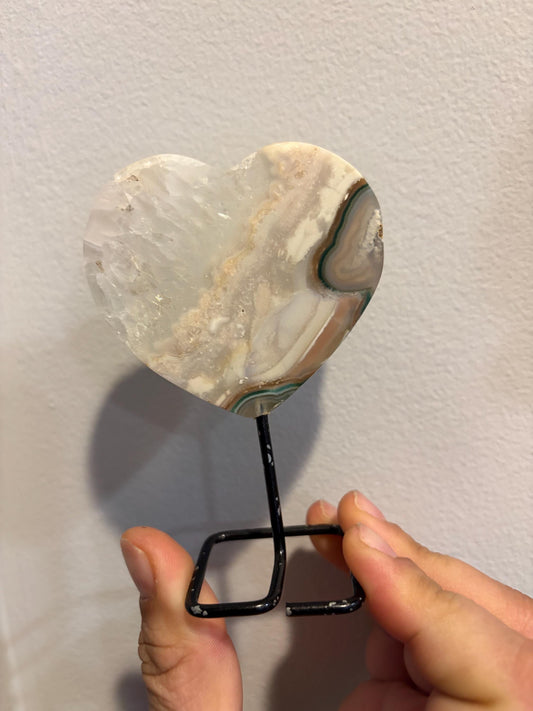 Agate and Quartz Heart on Stand