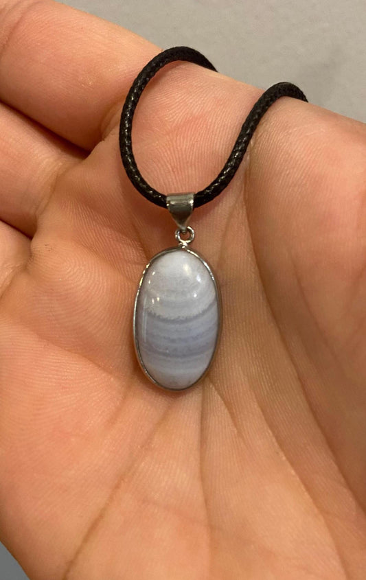 Blue Lace Agate Necklace (s925) with string chain