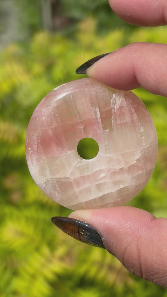 Rose Calcite Donut Carving (Sphere Stand-like)